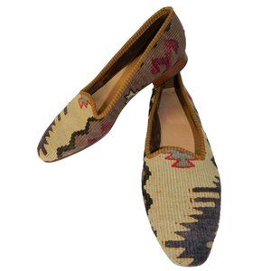 Kilim Loafers Mens Size 13 Slip Ons 100% Wool Upper Woven Slippers Unique Design